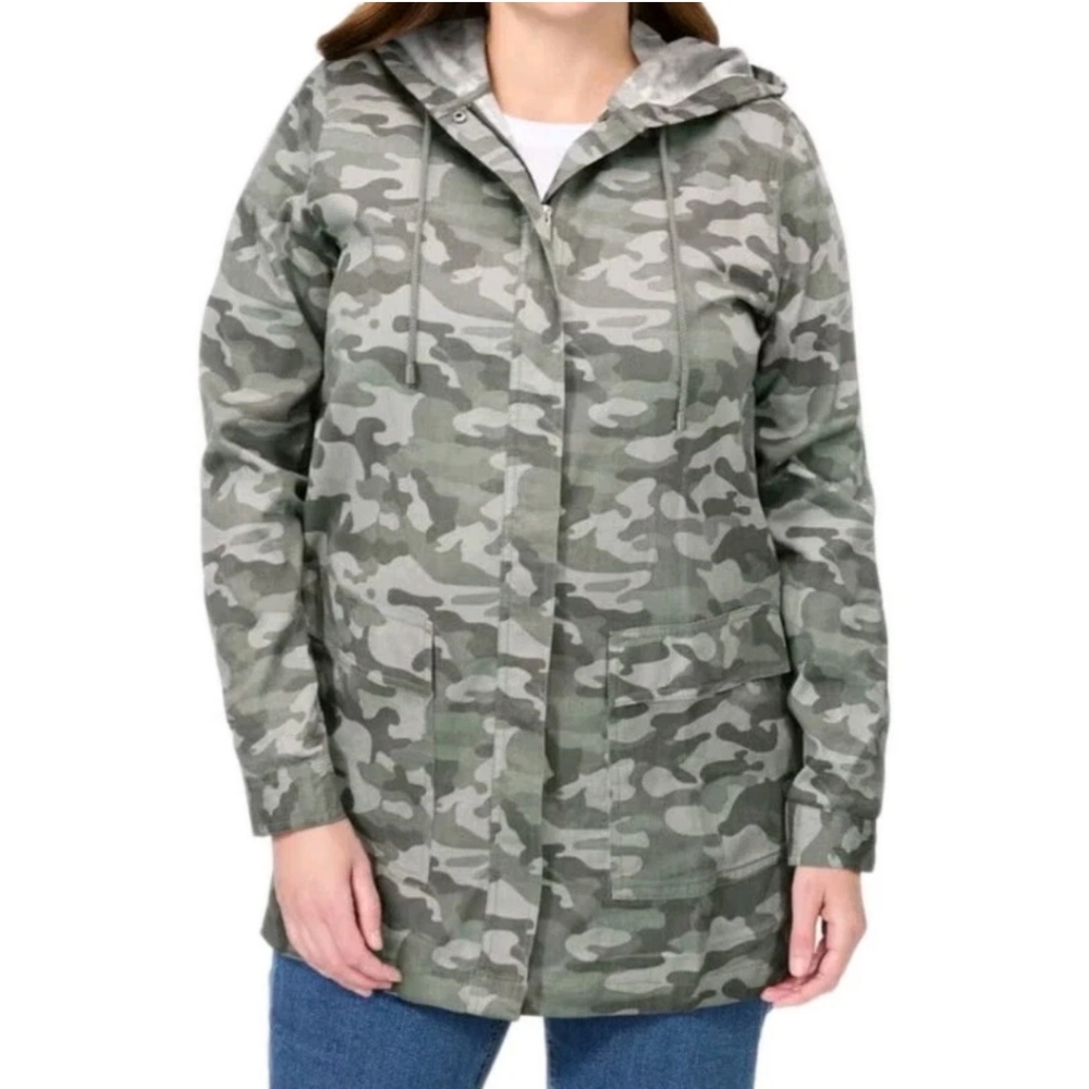 Woman Within Canvas Barn Chore Cargo Jacket Plus 5X/6X 38W/40W Camo Nwt Flawed